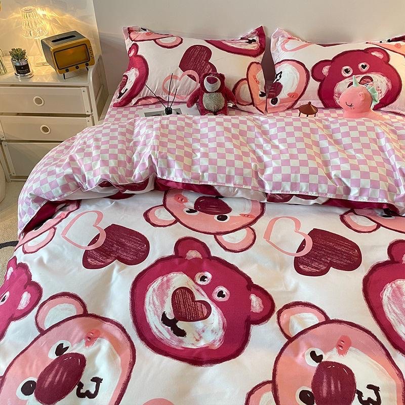 Set vỏ chăn ga gối ( có vỏ ôm) cotton poly nhập khẩu gấu đỏ, vải mềm đẹp