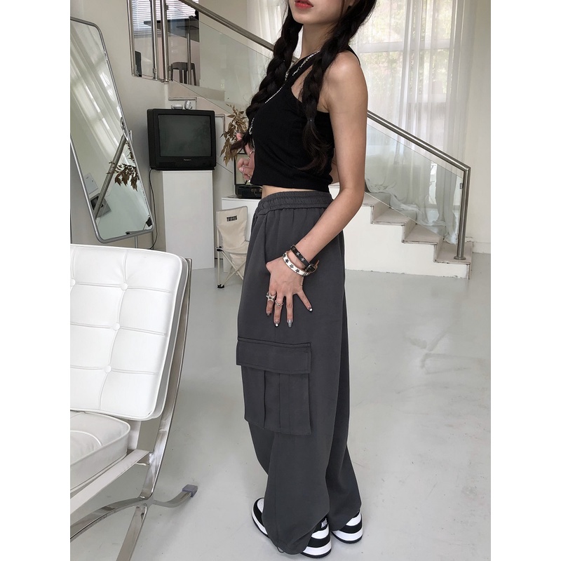 Quần Legging Mỏng Ống Rộng Phong Cách retro Mỹ Thời Trang Mùa Thu