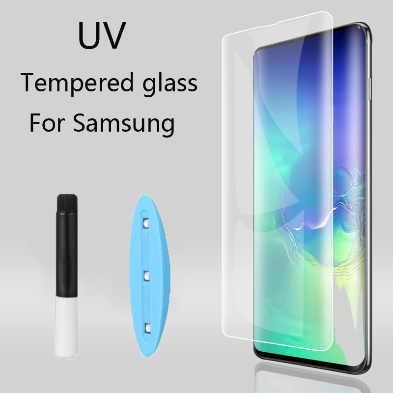 Kính cường lực toàn màn hình keo UV cho Samsung Galaxy ss S21 S20 S20+ S10 S8 S9 S10E Note 20 Ultra 10 8 9 Plus Pro 5G