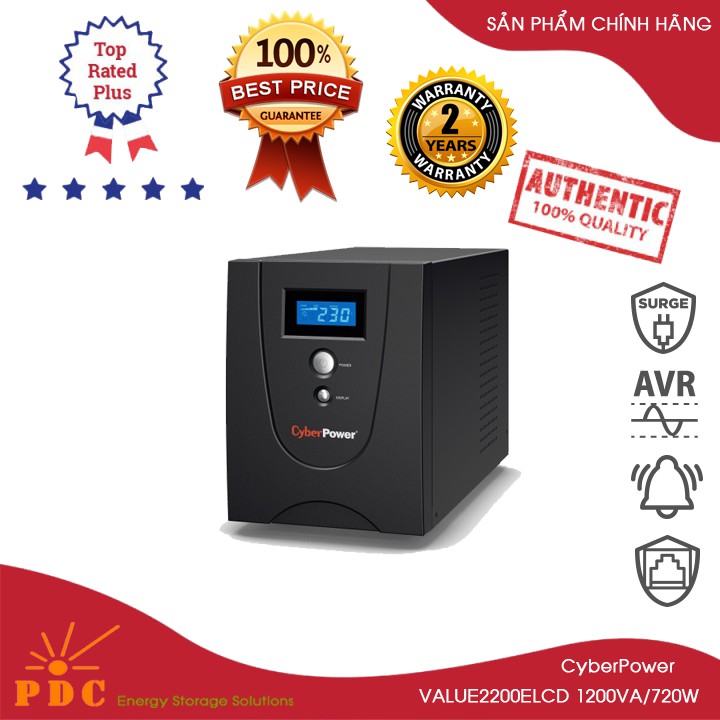 Bộ Lưu Điện CyberPower VALUE1200ELCD 1200VA/720W quản lý bằng phần mềm, chức năng AVR, công nghệ GreenPower UPS