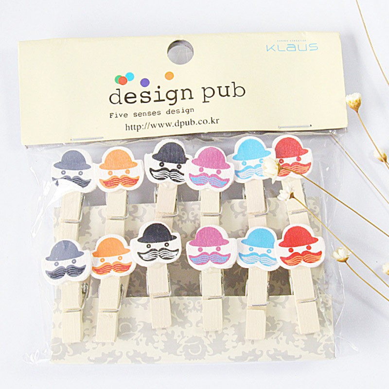 Kẹp gỗ kẹp ảnh mini hình chiếc râu, mũ - phụ kiện Handmade