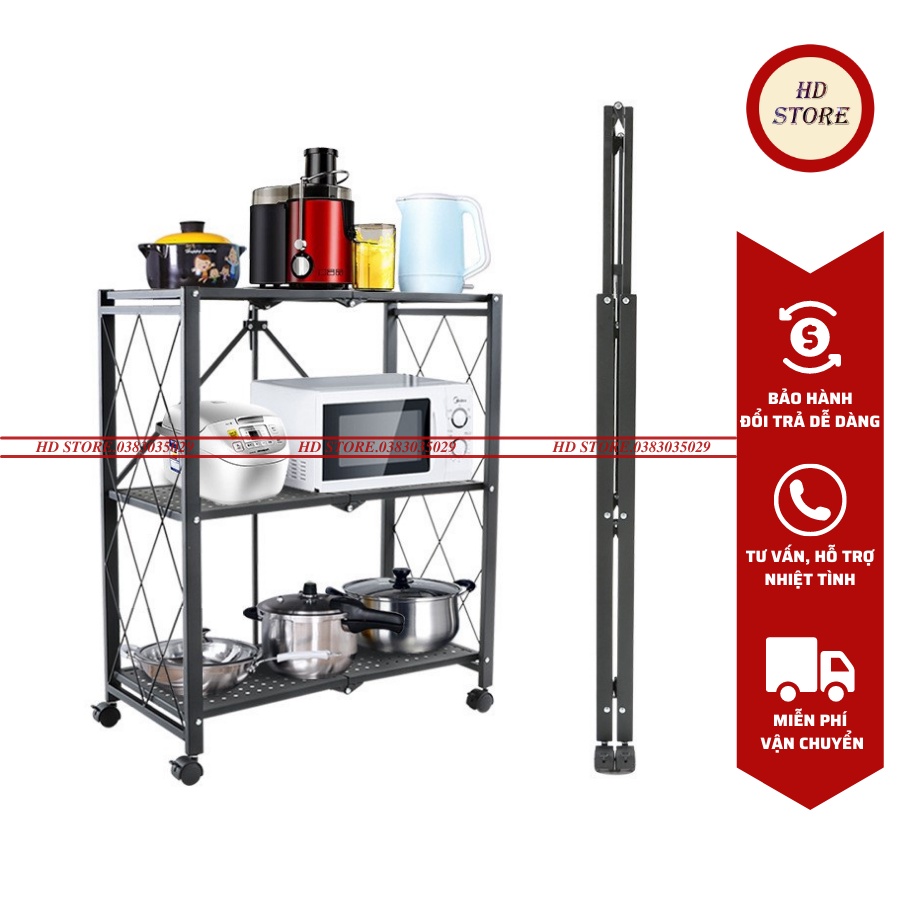 🆓 Kệ Sắt - Kệ Để Đồ Đa Năng Gấp Gọn Có Bánh Xe - 3 TẦNG - Tiện Ích Cho Nhà Bếp, Phòng Ngủ, Phòng Khách