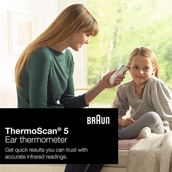 Nhiệt kế đo tai Braun ThermoScan 5 IRT6500, tặng Bộ 20 Nắp Bọc Đầu Dò Made in US