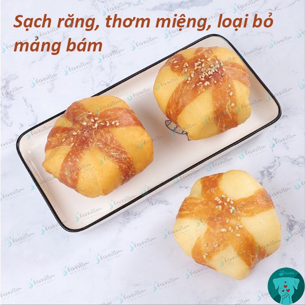 [LÀM THỦ CÔNG]Snack Sạch Răng Miệng JFamille, Gà Kim Sa Cuộn Da Bò. Giảm Stress &amp; Chống Cắn Phá. JF149