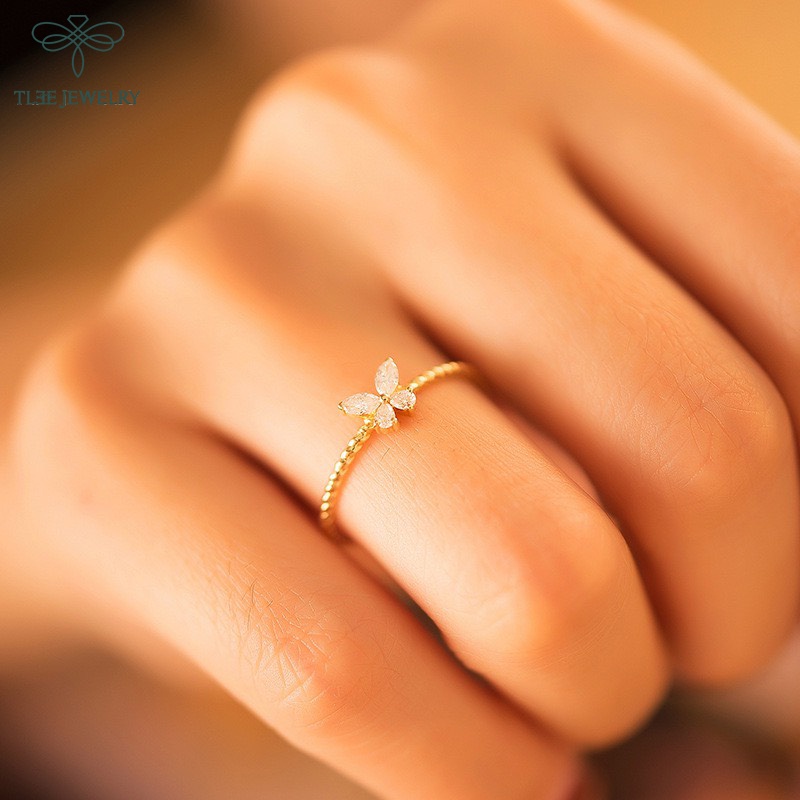 Nhẫn bạc nữ TLEE mẫu cánh hồ điệp đính đá nữ tính TleeJewelry A0244