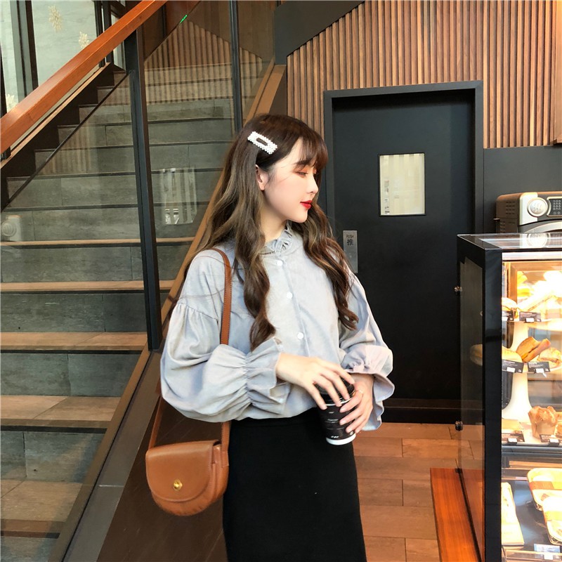 Xiaozhainv Áo sơ mi nữ tay dài màu trơn | BigBuy360 - bigbuy360.vn