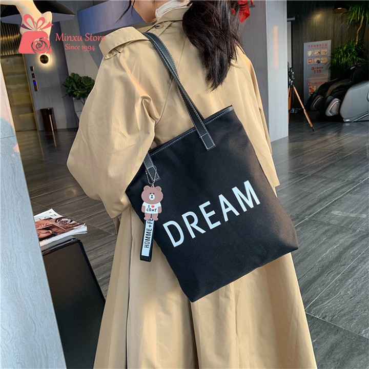 Túi vải canvas, túi đeo chéo loại to thời trang, đi học, đi chơi trẻ trung DREAM TV43