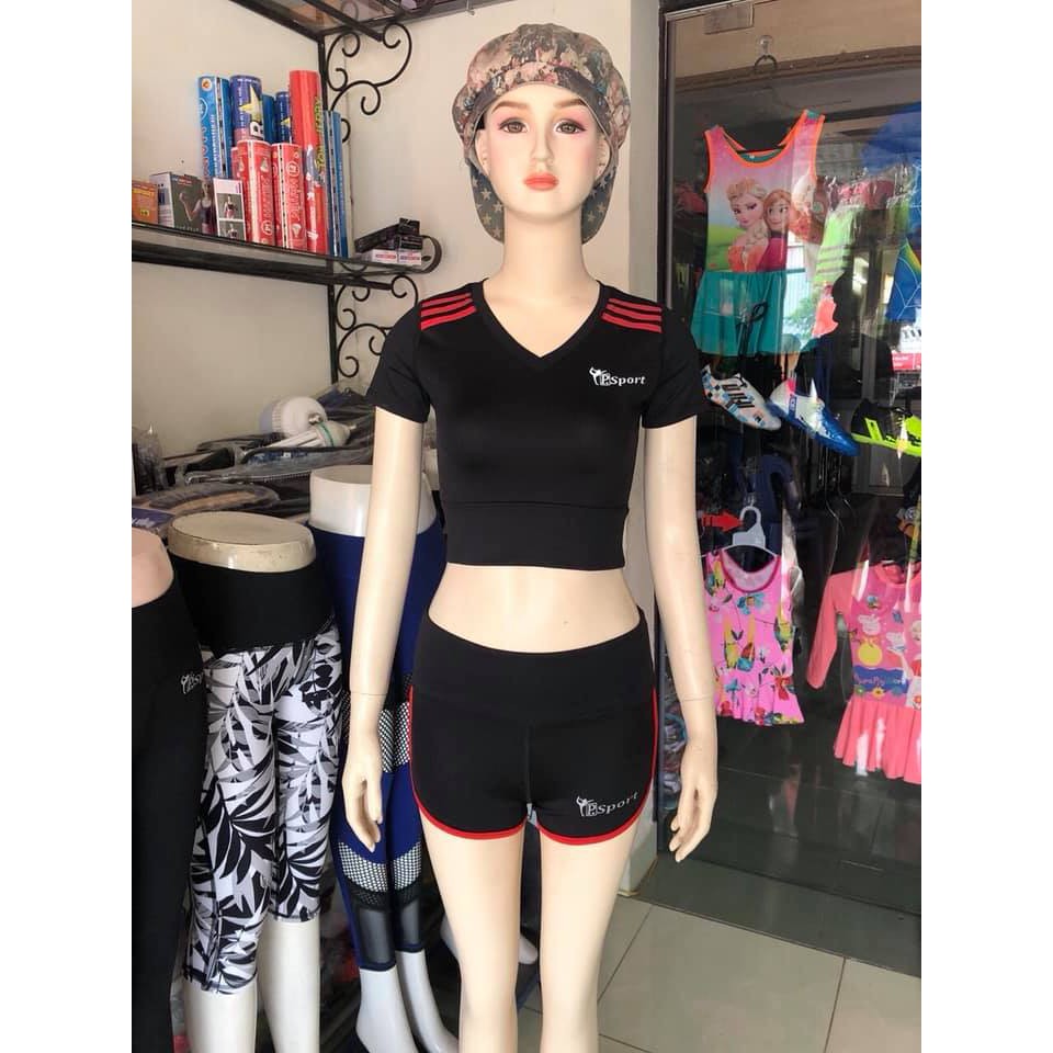 BỘ ĐỒ THỂ THAO NỮ - SET ĐỒ TẬP GYM NỮ ( QUẦN SỌT ÁO CROPTOP TAY NGẮN )