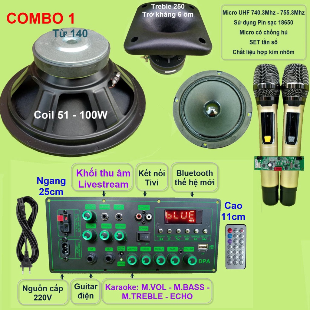Mạch loa kéo 3 tấc đơn MD9840 150 thu âm LIVESTREAM - DSP lập trình chống hú, chỉnh Bass Treble Micro
