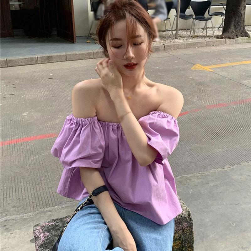 Áo kiểu tay ngắn thiết kế màu trơn theo phong cách hàn quốc | BigBuy360 - bigbuy360.vn