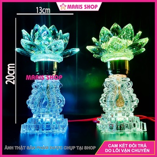 [Giá một cặp] Đèn Hoa Sen Pha Lê Nguyên Khối Cao 20cm Để Bàn Thờ Phật, Đèn Thờ Hoa Sen Pha Lê Cao Cấp [MRHT36]