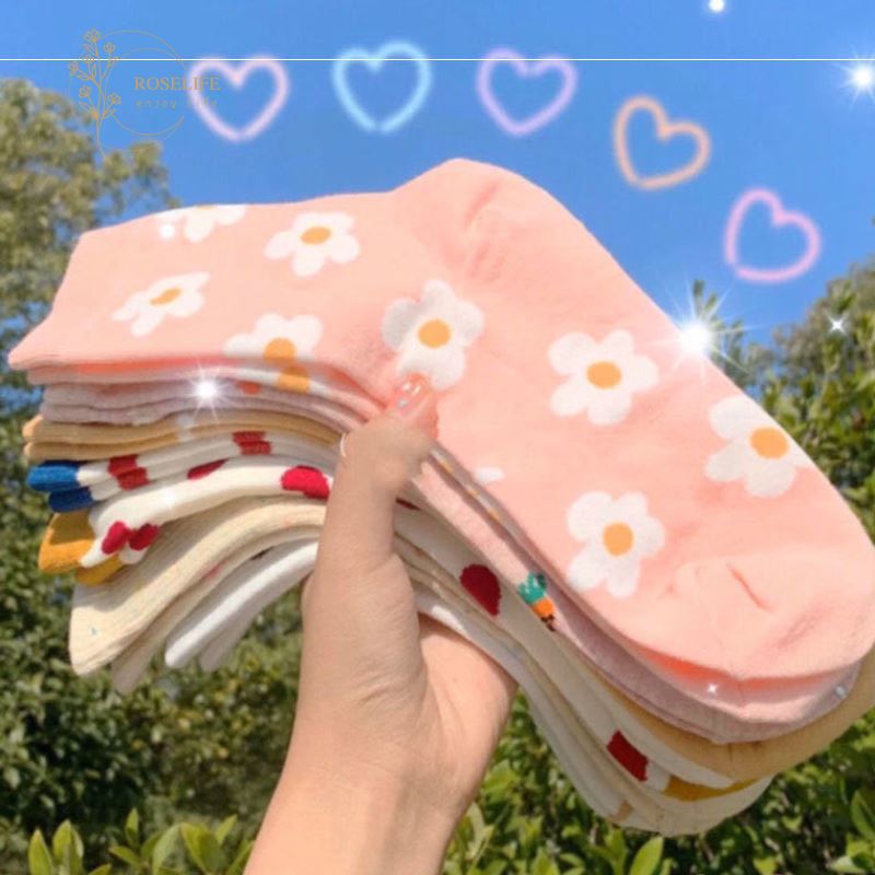 Vớ Cotton Dài Họa Tiết Hoa Phong Cách Hàn Quốc Cho Nữ