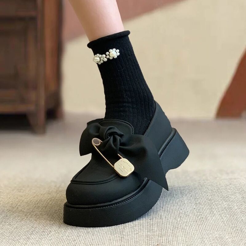 Giày búp bê da mềm, giày nữ đế cao 5cm,
