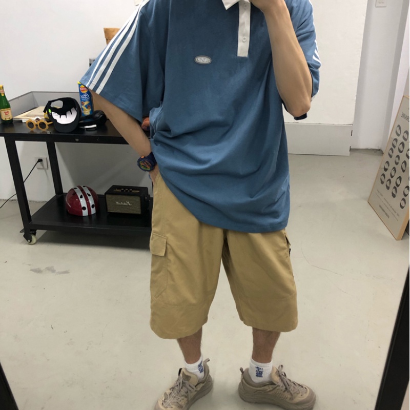 Áo Thun Polo Ngắn Tay Dáng Rộng Họa Tiết Kẻ Sọc Đơn Giản Thời Trang Mùa Hè Cho Nam