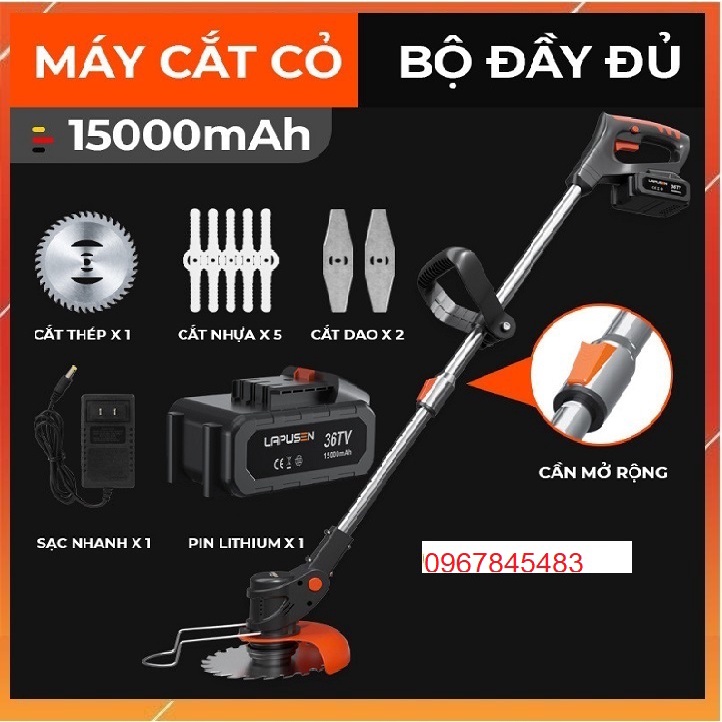 Máy cắt cỏ, tỉa cành, Máy cắt cỏ cầm tay LAPUSEN 36v 2 pin khủng , Hàng nhập khẩu tặng 8 lưỡi ,bảo hành 12 tháng
