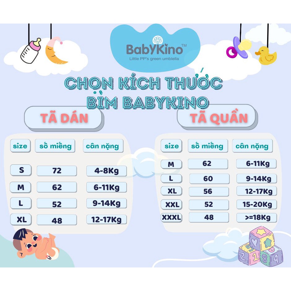 (Tặng 6 Miếng, Hỏa Tốc HCM) Tã/Bỉm Quần BabyKino Đủ Size, Tiêu Chuẩn Anh Quốc