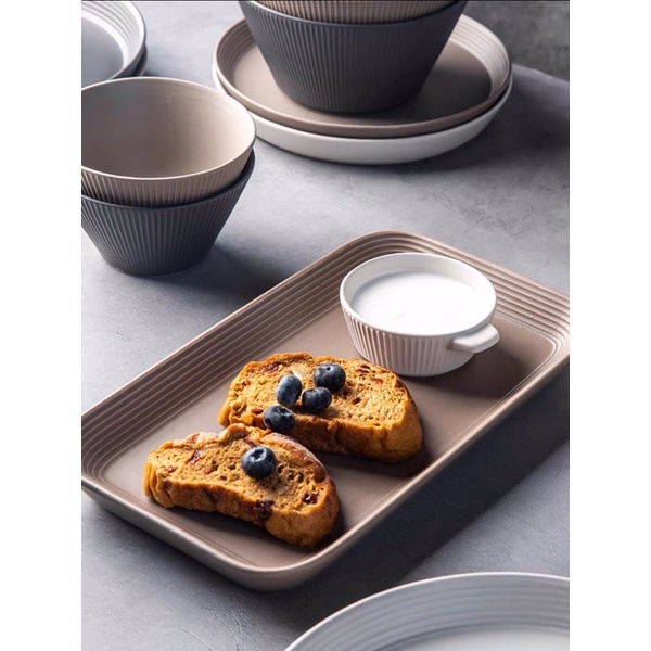 Bộ bát đĩa vân sọc mix màu xám cafe phong cách Bắc Âu sang trọng