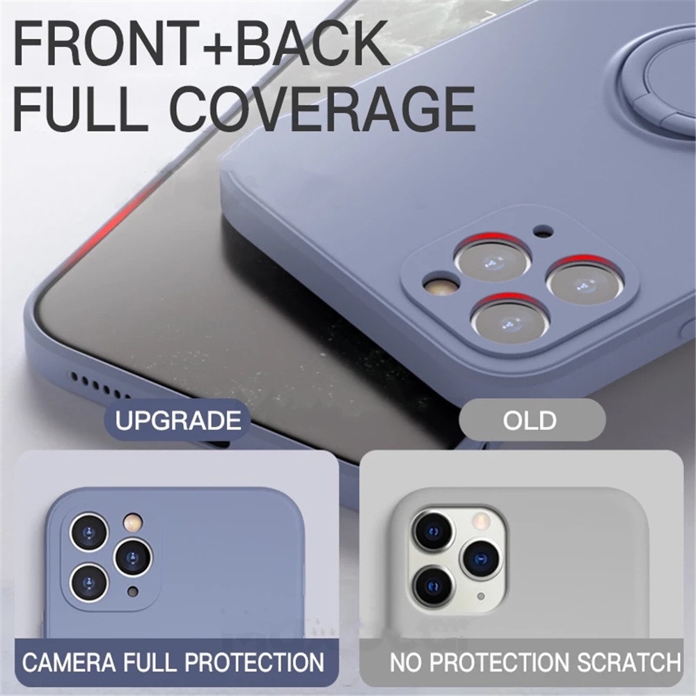 Ốp Điện Thoại Silicon Dẻo Hình Vuông Siêu Mỏng Kèm Giá Đỡ Nhẫn Từ Tính Cho iPhone 14 12 11 Pro Max