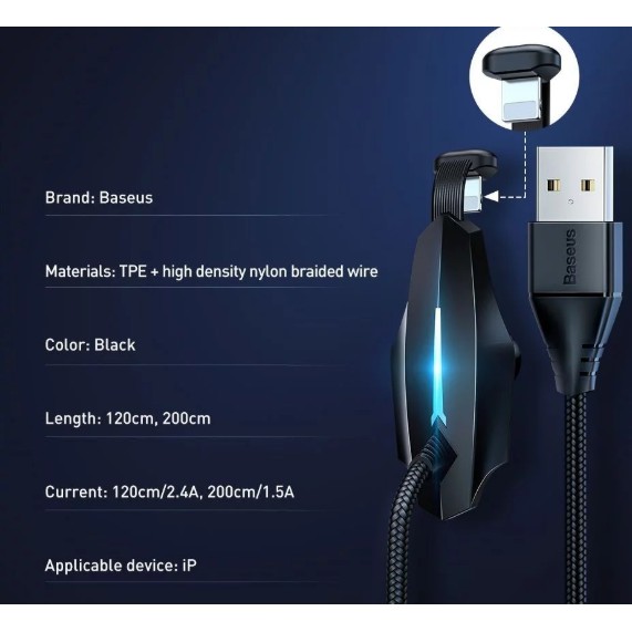 Dây Cáp sạc game thủ iPhone Baseus Colorful Suction Mobile Game Data Cable USB For iP 2.4A