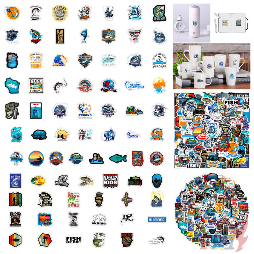 Bộ 100 Cái/Bộ ❉ Miếng Dán Hình Cá Trang Trí Độc Đáo ❉ Miếng Dán Graffiti Chống Thấm Nước Thời Trang DIY