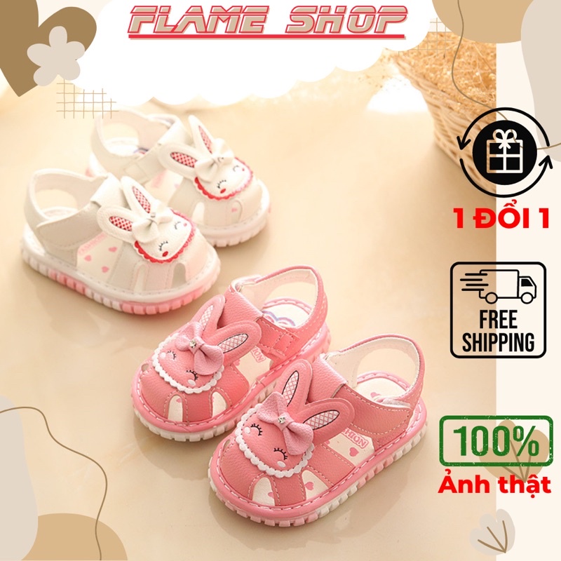 Giày sandal cho bé gái FLAME hoa tiết thỏ con, giày tập đi cho bé màu hồng tai thỏ dành cho trẻ từ 0 - 18 tháng tuổi