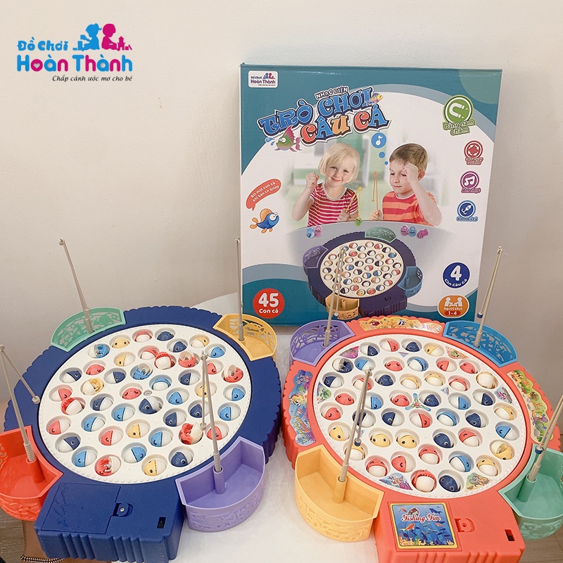 Đồ chơi câu cá điện trẻ em 45 con cá, 4 cần câu nam châm, 4 cần móc phù hợp cho bé 2 - 6 tuổi, tặng kèm 3 pin AA
