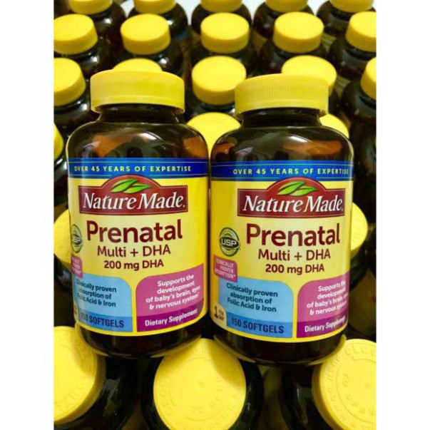 XẢ KHO THANH LÝ Vitamin tổng hợp bầu Nature Made Prenatal Multi + DHA, Mỹ (150v) bổ sung dinh dưỡng, DHA cho mẹ bầu và s