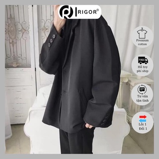 Áo khoác blazer đen form rộng RIGOR phong cách Hàn Quốc, áo khoác blazer nam nữ unisex