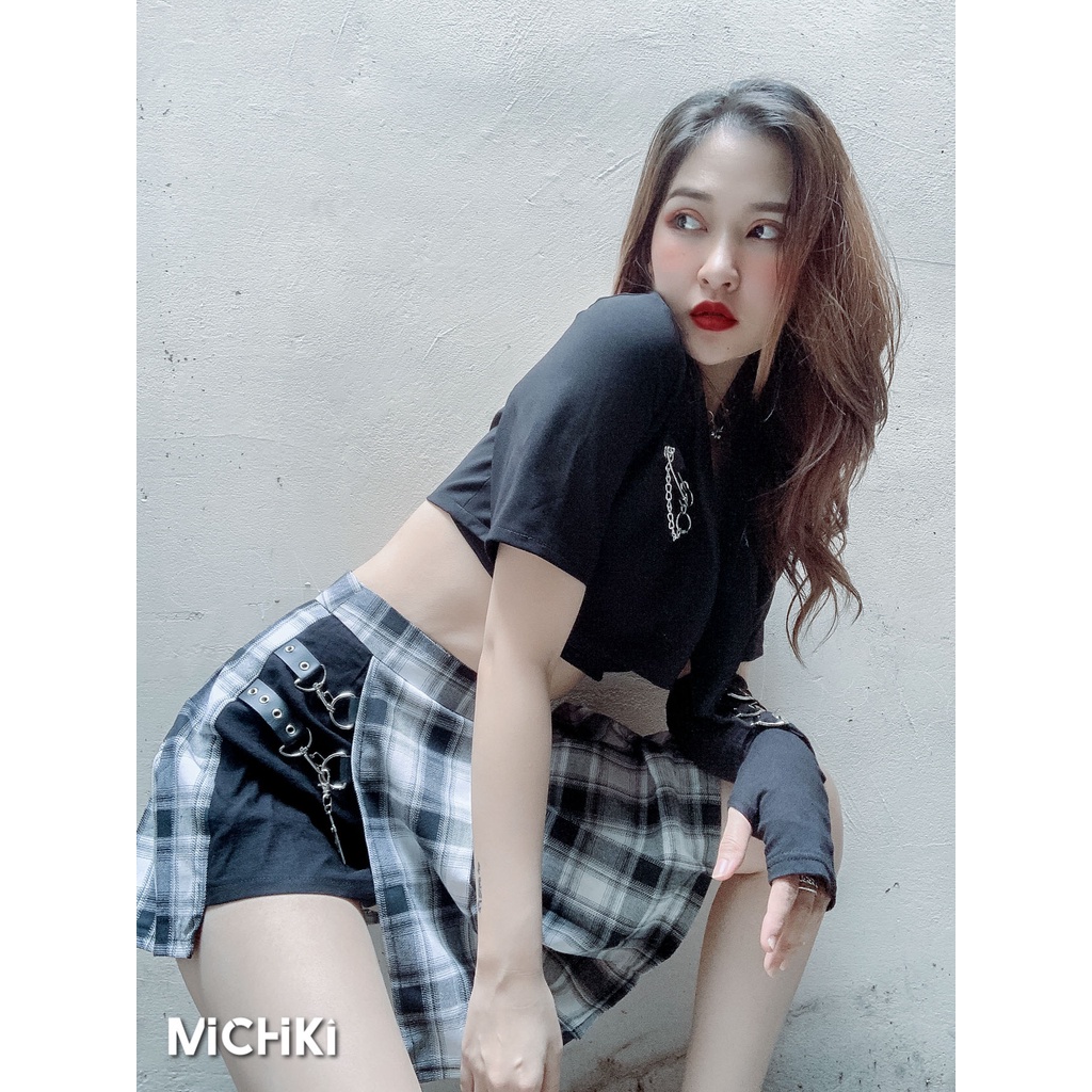 Áo blazer ngắn tay Michiki kiểu croptop (Đen) - Hàng thiết kế cao cấp (46kg - 55kg) | BigBuy360 - bigbuy360.vn