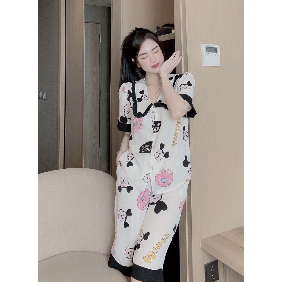 Đồ Bộ Pijama Nữ Lụa Mango Cao Cấp,Tay Ngắn Quần Lửng, Mát Mượt, Không Nhăn