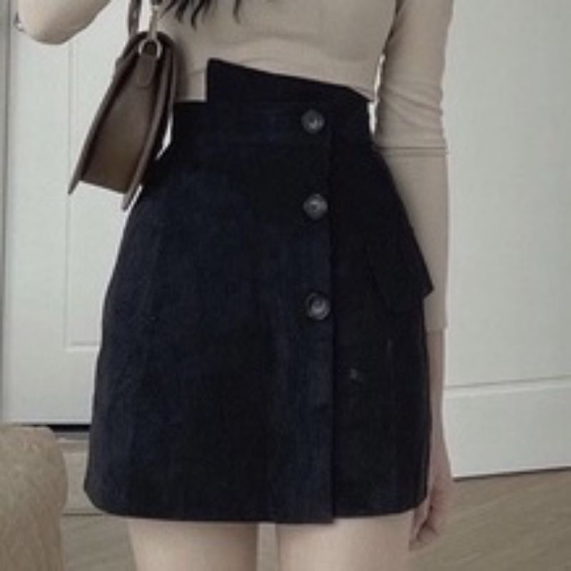Chân váy chữ A đính cúc chất nhung tăm cao cấp hàng loại 1 TÂM Clothings | BigBuy360 - bigbuy360.vn