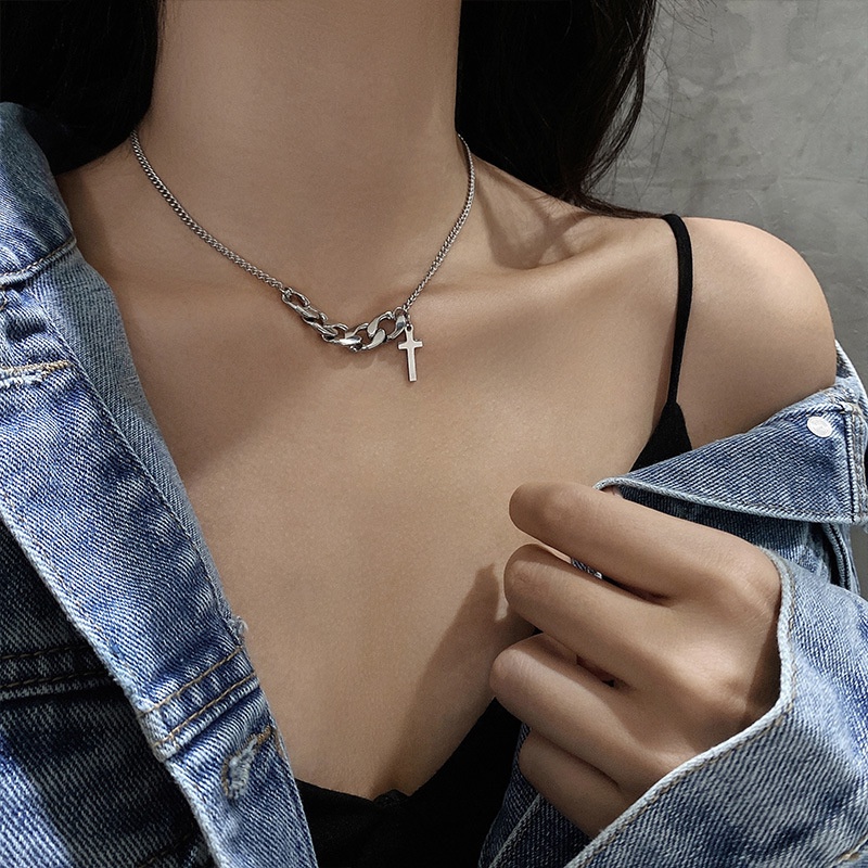 We Flower Vòng cổ Bạc Dày Mặt Thánh Giá Phong Cách Punk Thời Trang Cho Nam Và Nữ