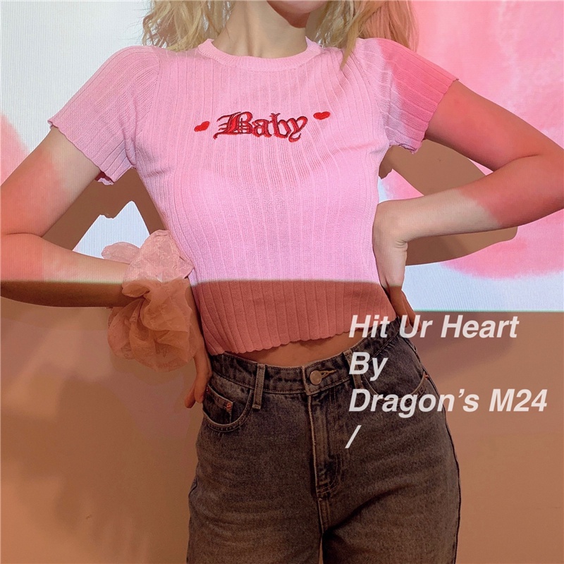 Áo Thun Dệt Kim Tay Ngắn Dáng Ôm Thời Trang Hàn Quốc Cho Nữ