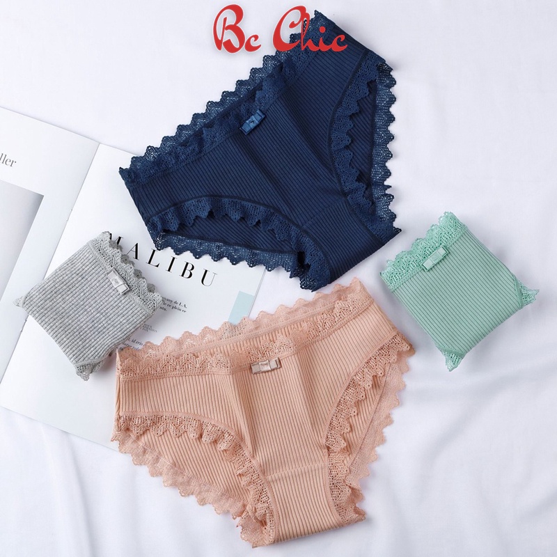 Quần Lót Nữ Cotton viền ren gân tăm kháng khuẩn hoạ tiết viền ren sexy điệu đà Q115 BC_CHIC LINGERI