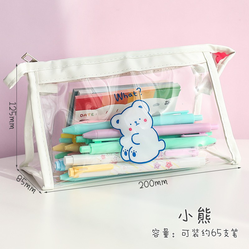 Túi đựng bút/mỹ phẩm đa năng trong suốt họa tiết dễ thương phong cách Nhật Bản sức chứa lớn 20*12.5*8.5cm