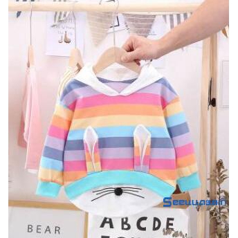 Áo Hoodie Tay Dài Kẻ Sọc Cầu Vồng Cho Bé