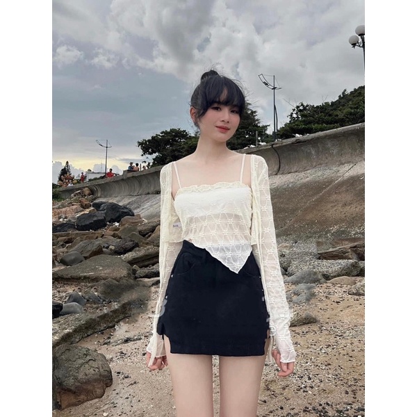 Set áo dây vạt chéo kèm áo cardigan