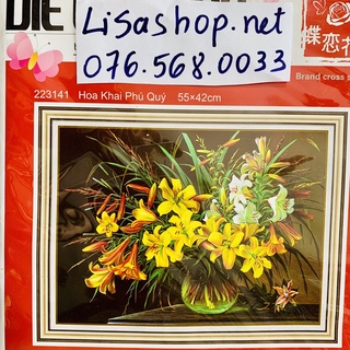Tranh thêu hoa khai phú quý 55x42cm chưa thêu 223141