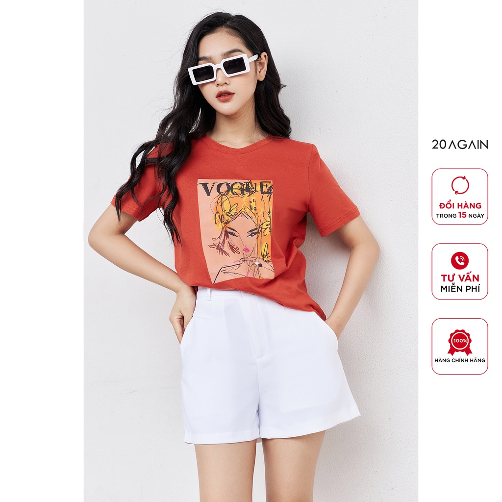 Áo thun nữ cổ tròn ngắn tay 20AGAIN in hình cô gái cá tính ATA2316