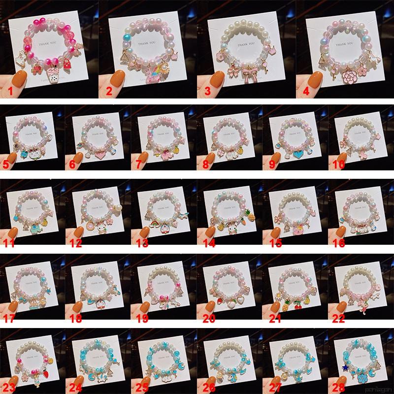 Vòng tay chuỗi hạt ngọc trai màu gradient hoạt hình dễ thương nhiều màu sắc