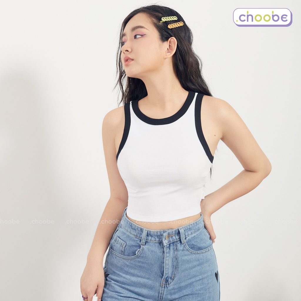 Áo croptop Choobe ba lỗ form ôm kiểu phối màu viền phong cách cá tính vải thun co giãn thoáng mát A63