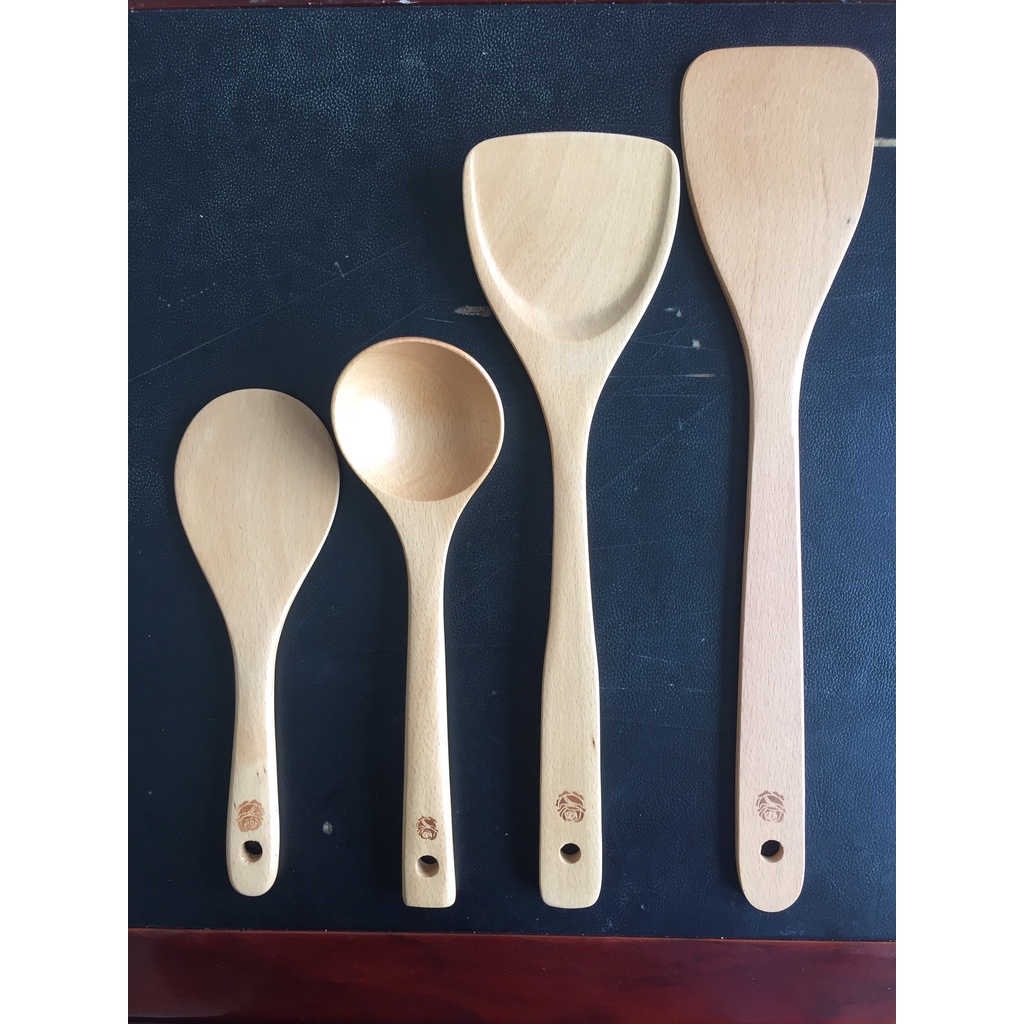 Combo bộ xào nấu MỸ NGHỆ, gồm muôi canh gỗ, xẻng xào, xẻng rán gỗ, muôi xới cơm gỗ