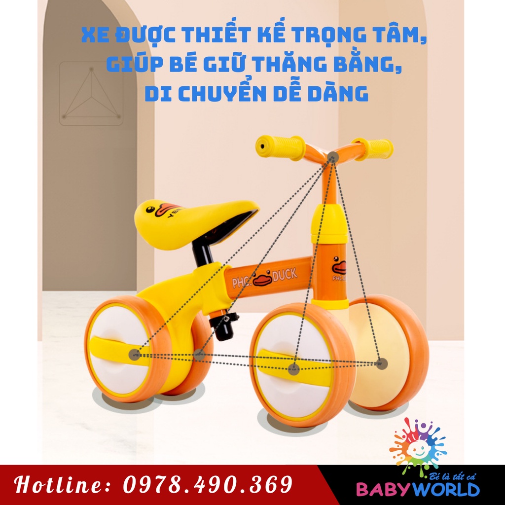 Xe chòi chân thăng bằng PHC-DUCK, bản cao cấp dành cho bé, điều chỉnh yên xe, tay lái cao thấp linh hoạt