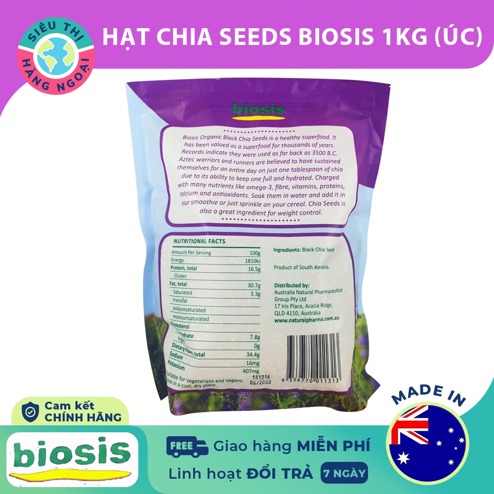 Hạt chia Organic Biosis CHIA SEEDS [giảm cân; làm chậm quá trình lão hóa; tốt cho hệ tiêu hóa]Hàng Úc