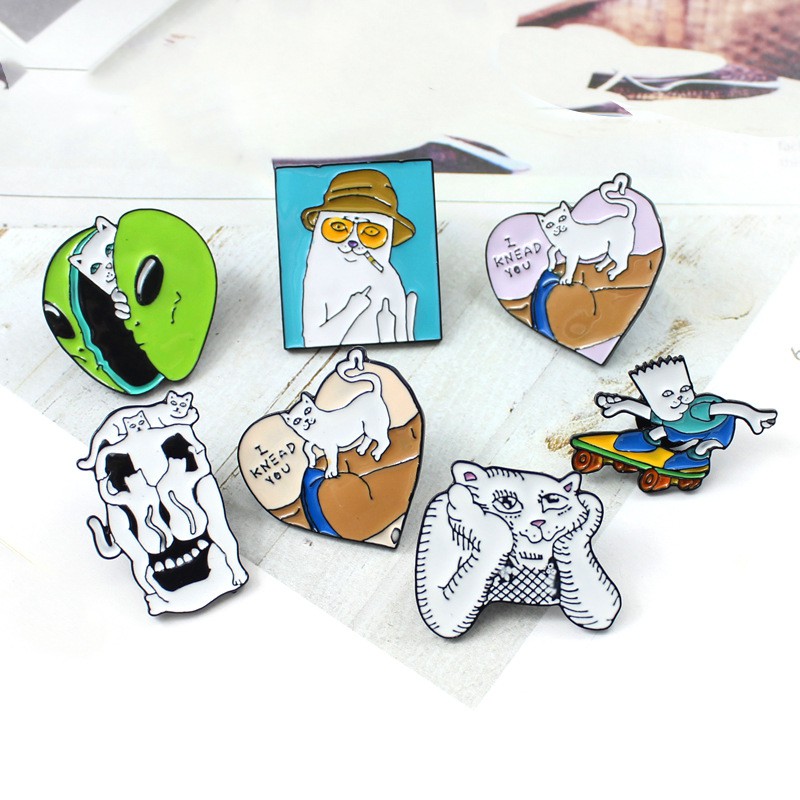 Huy Hiệu Ghim Cài Áo Kim Loại Hình Mèo Hài Hước - Trâm Cài Balo Pin Cài Áo