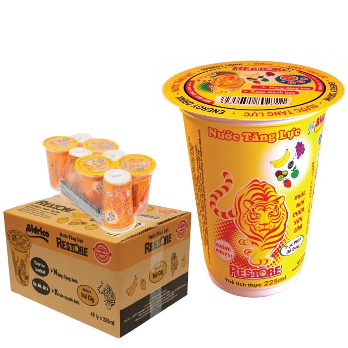 Thùng 48 ly Nước Tăng Lực Ly Restore Bidrico - Trái cây