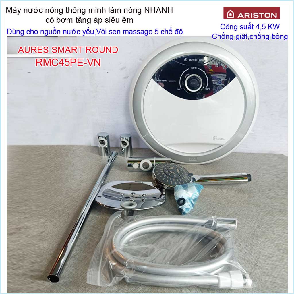 Máy nước nóng Ariston RMC45PE-VN, máy nước nóng trực tiếp có bơm thông minh Aures Smart Round (có bơm) 3195095