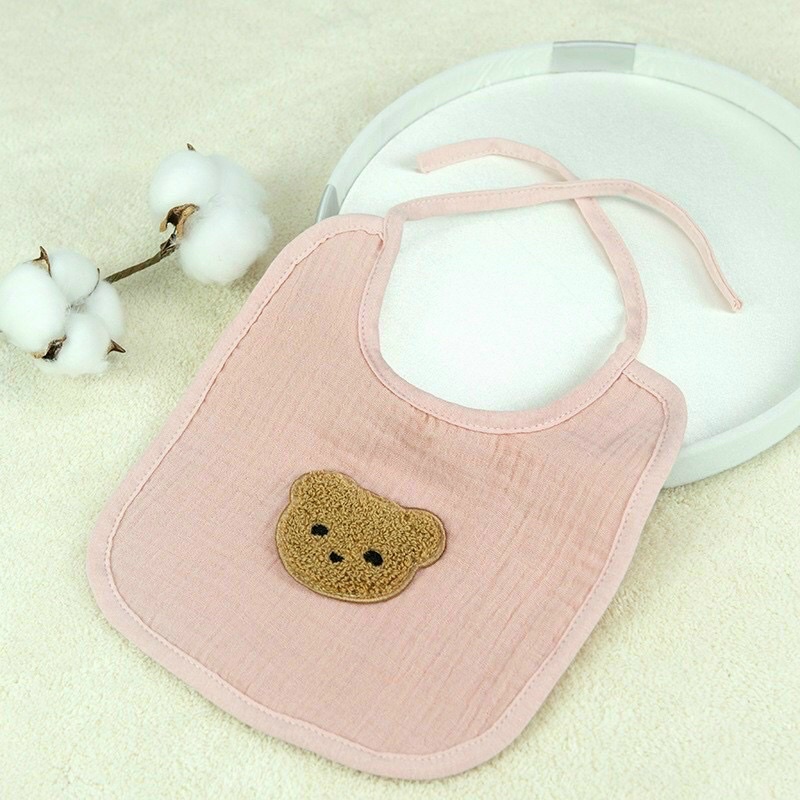 Yếm dãi xô Muslin họa tiết gấu thỏ phong cách hàn, yếm đeo cổ thời trang chất liệu hữu cơ cho bé quàng ấm cổ, bé ăn dặm