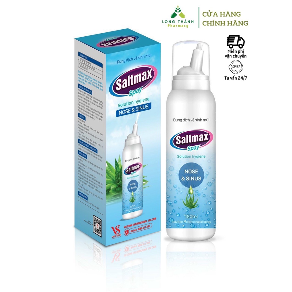 Bình xịt rửa mũi hàng ngày Saltmax 100ml, làm sạch chất nhầy, an toàn với phụ nữ có thai