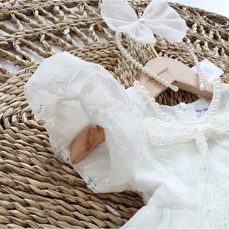 Váy ren trắng công chúa kèm bờm cho bé